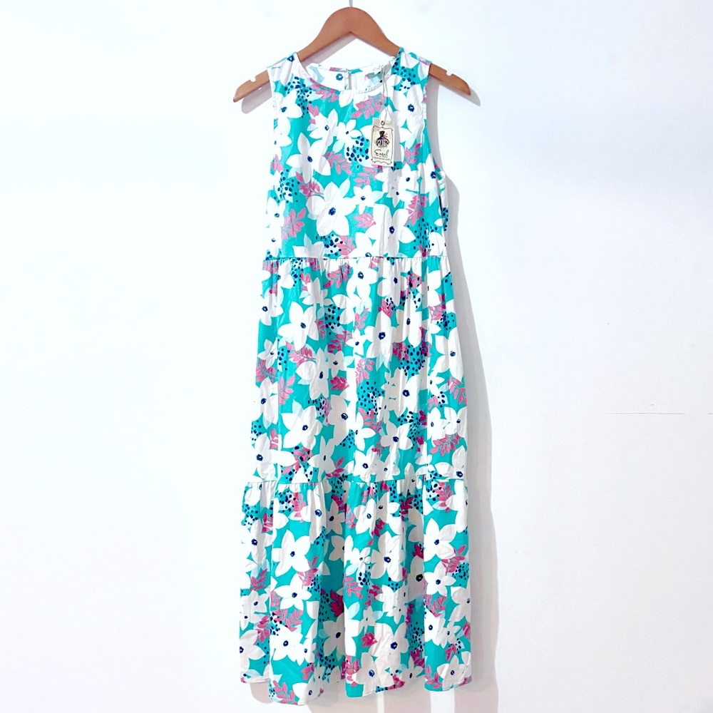 Easel Bright Floral Cotton Maxi Dress Pockets Ruffle Hem Small